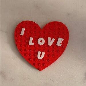 3D Printed Red Heart-Shaped Lego Inspired Brick Toy Decor w/ “I Love U” Message